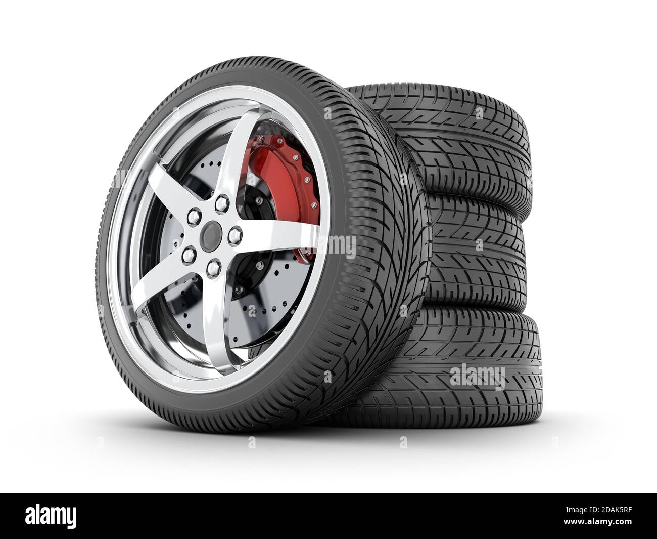 Four car wheel on a white background. 3d illustration, isolated Stock Photo