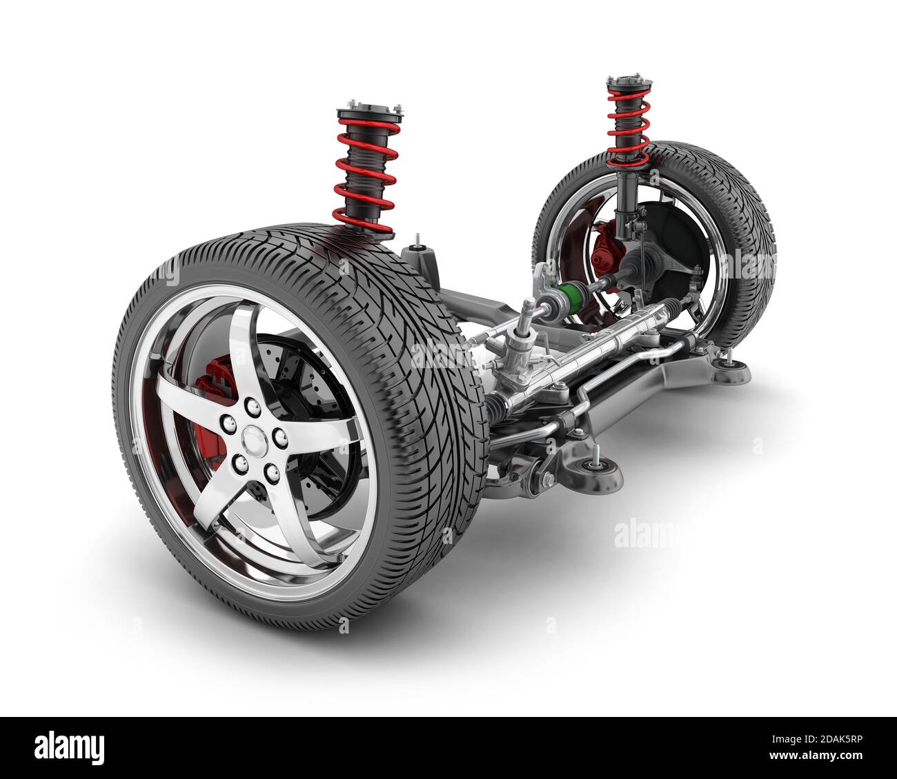 Car suspension, wheel, brake and steering parts. 3d illustration Stock Photo