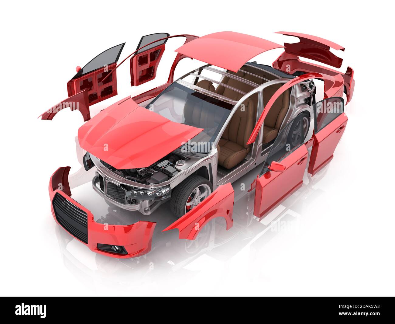 Red body car and interior parts on white background. 3d illustration Stock  Photo - Alamy