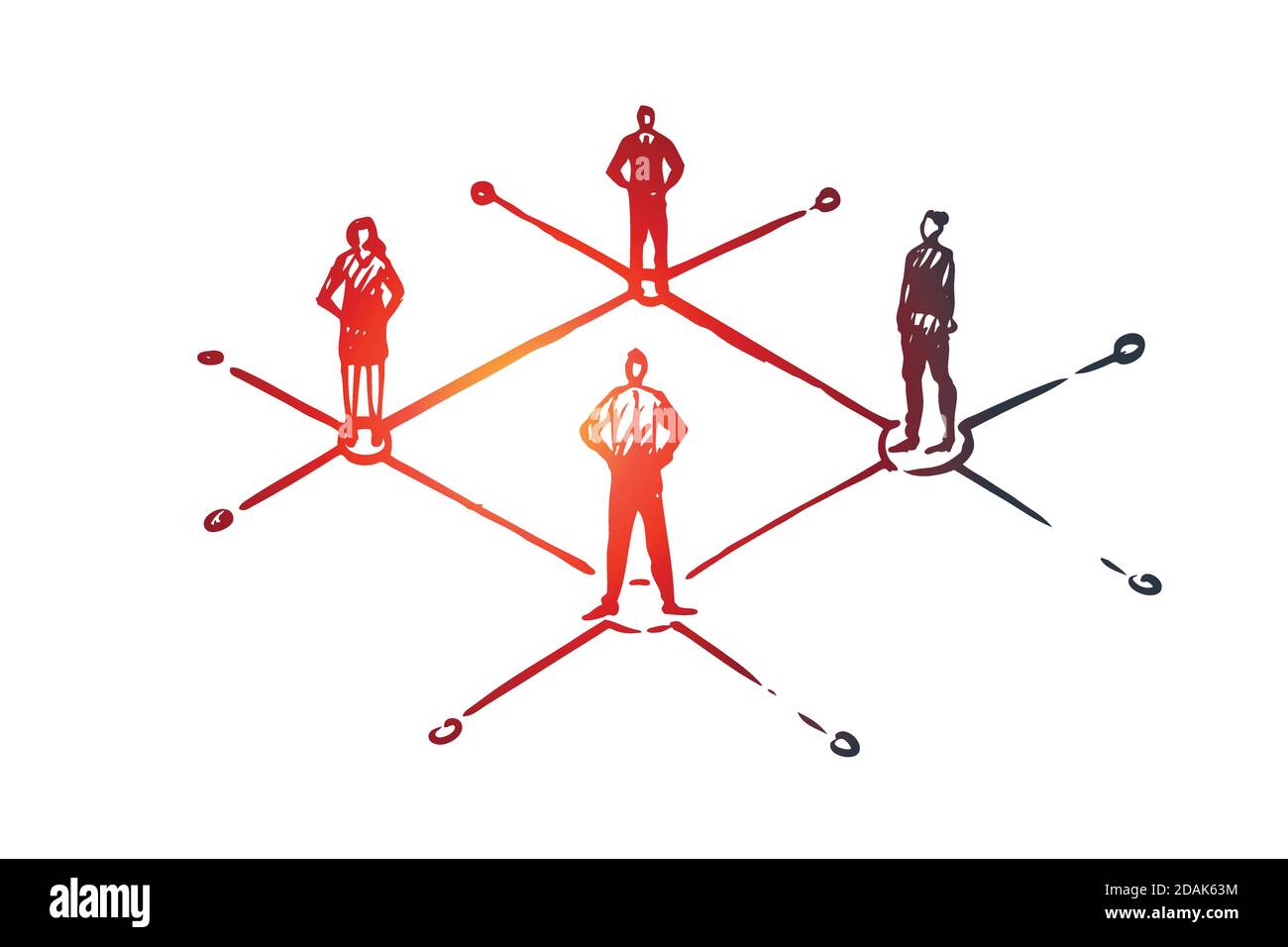 Decentralized, people, connected, element, structure concept. Hand drawn isolated vector. Stock Vector