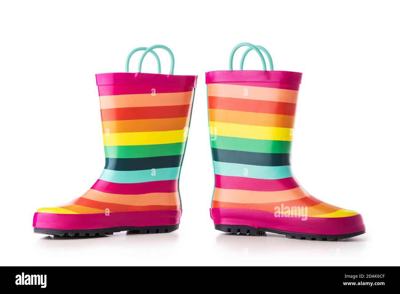 Colorful kids rubber boots for rain isolated on white background Stock