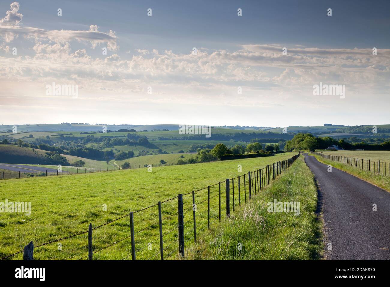 A country lane near the village of Alvediston in the Chalke Valley in Wiltshire. Stock Photo