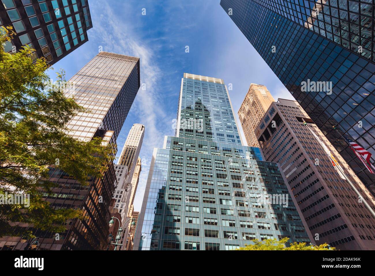 Skyscraper view seen from corner of E 40th Street and Park Avenue, New York City, New York State, United States of America. Stock Photo