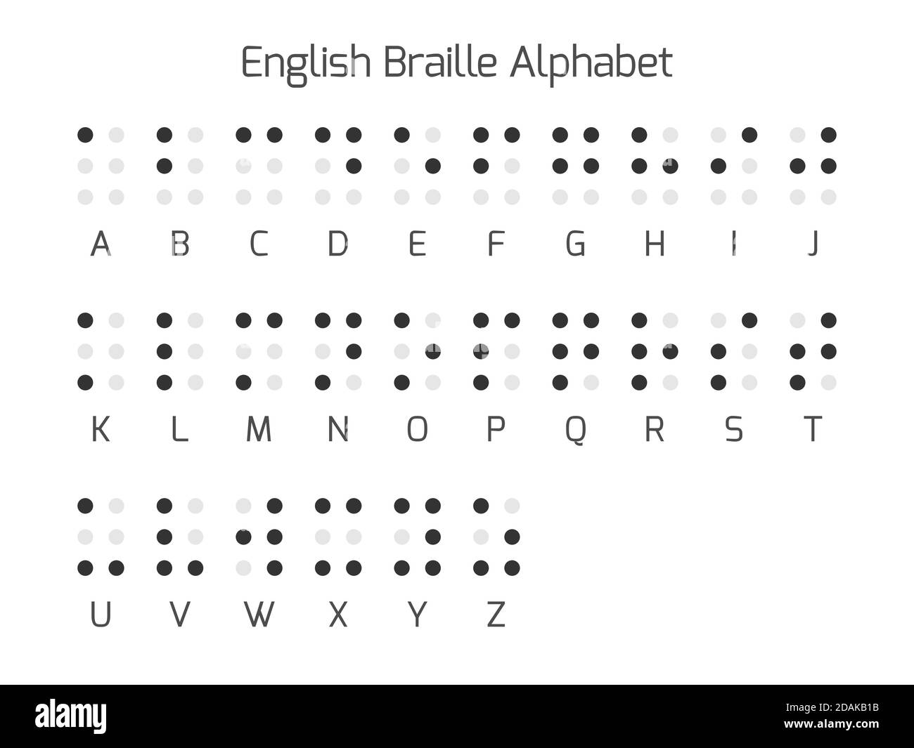 Braille alphabet letters. Braille is a tactile writing system used