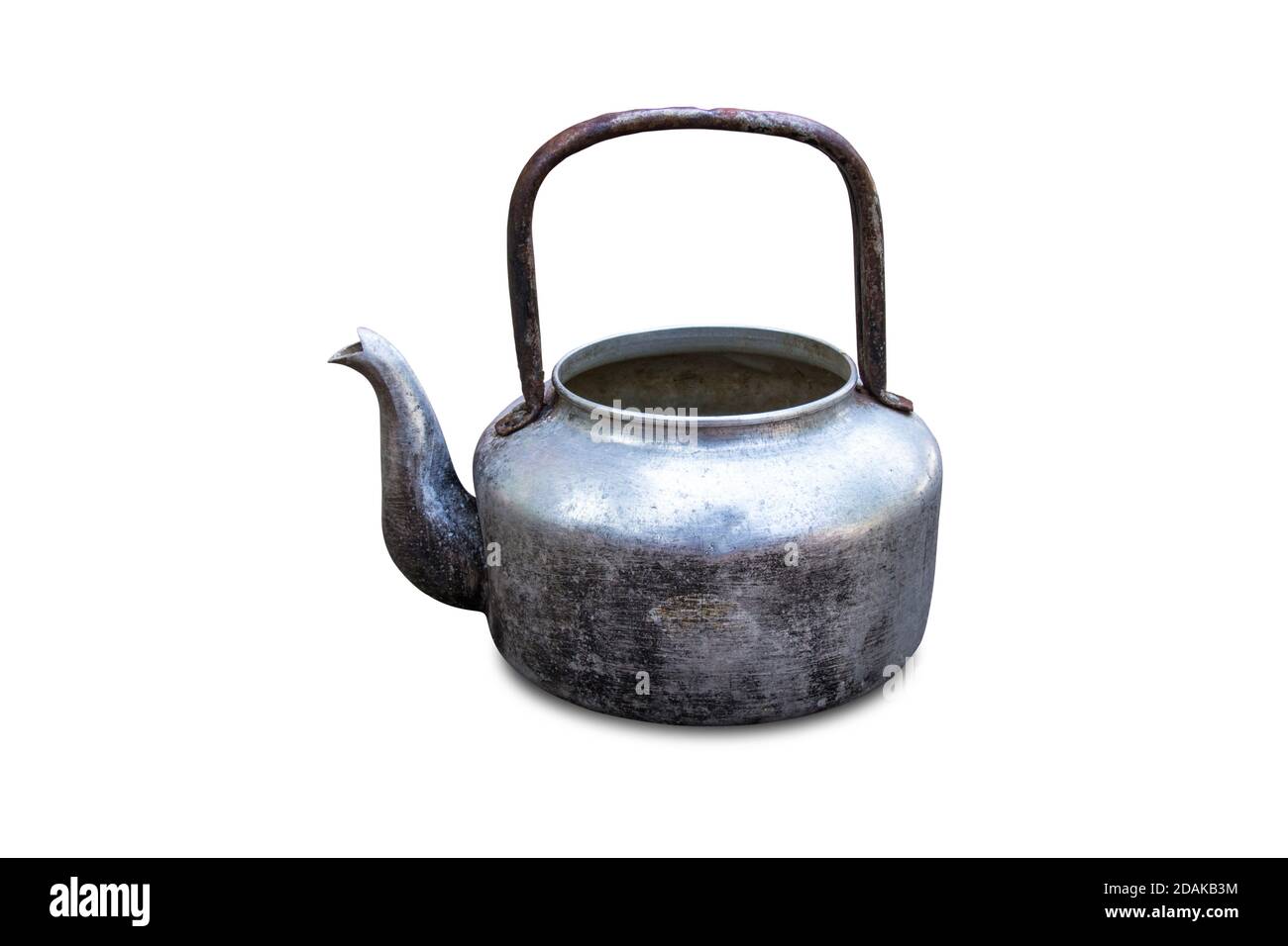 Classic old Kettle at put isolated on white background Stock Photo Alamy