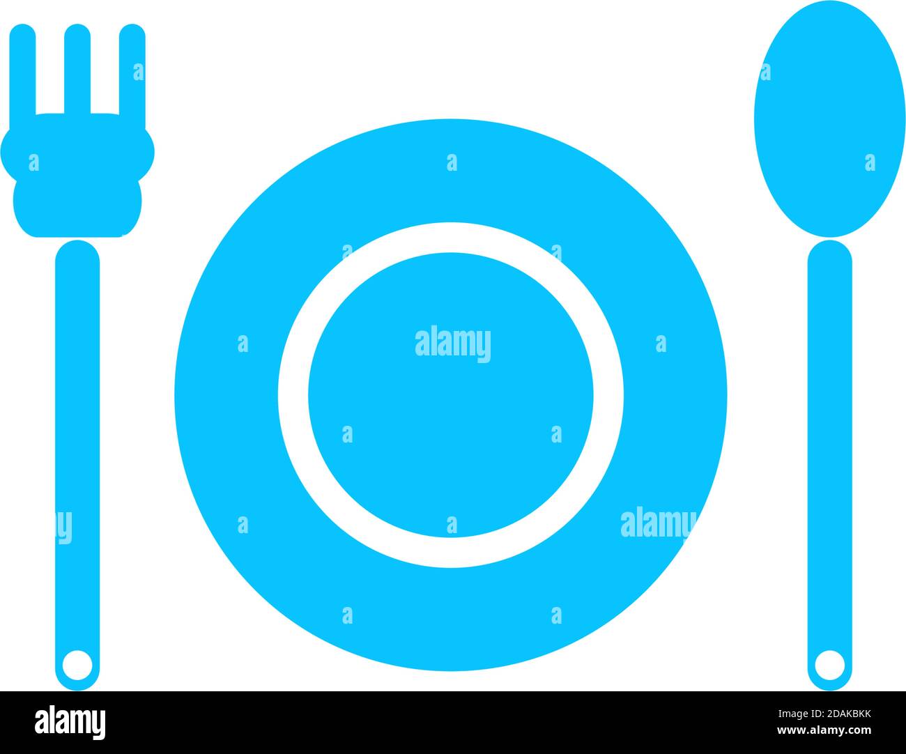 Plate with fork and spoon icon flat. Blue pictogram on white background ...