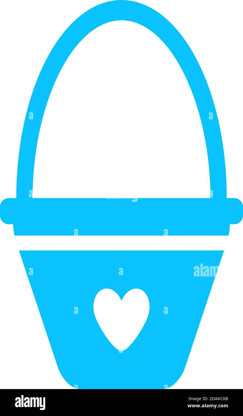 Baby bucket with hearth icon flat. Blue pictogram on white background. Vector illustration symbol Stock Vector