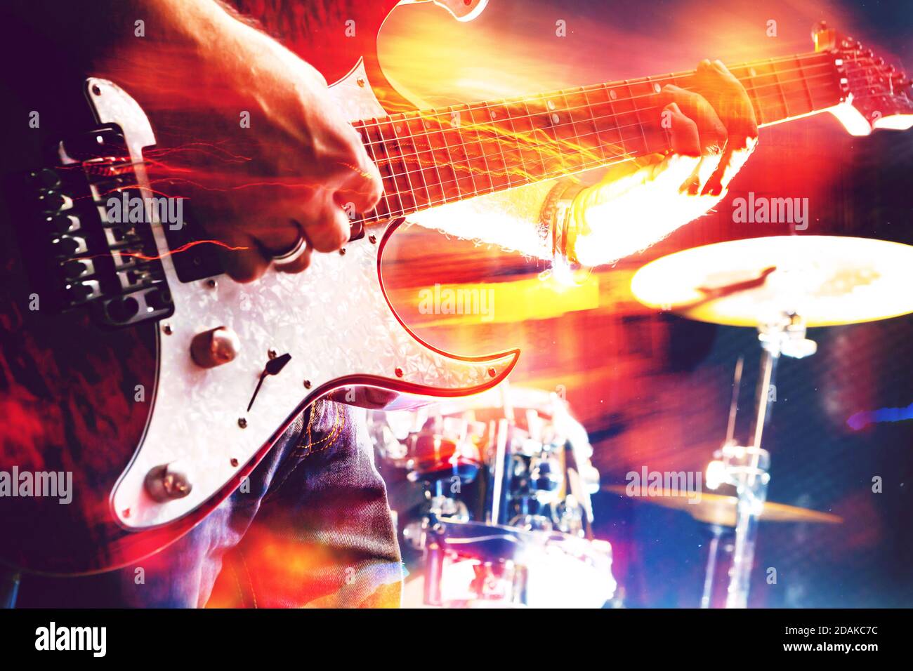 Playing guitar and concert  music    on stage and   musical  background Stock Photo - Alamy