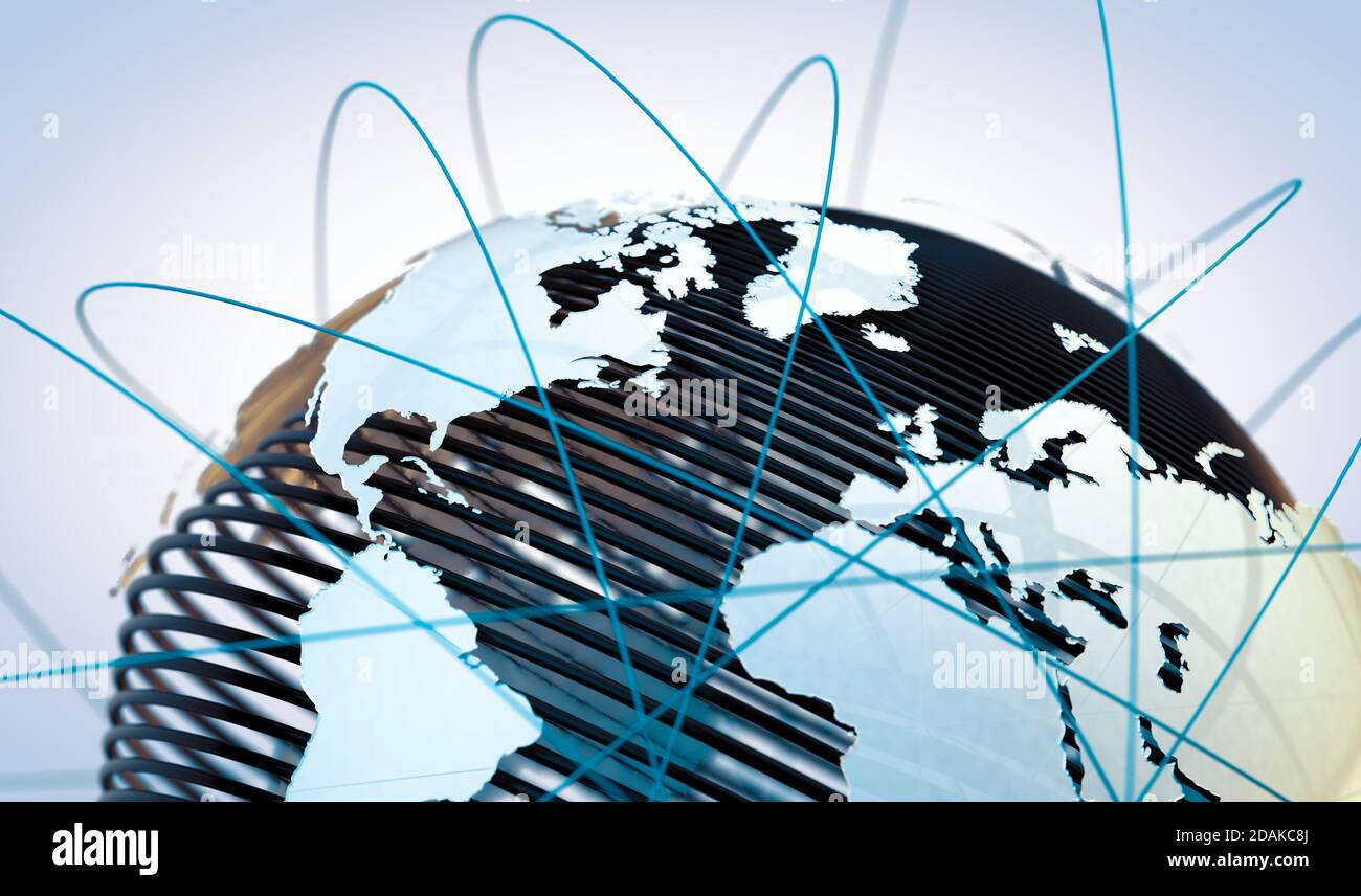World map and grid.Worldwide ecommerce and partners concept background. Internet and telecommunication Stock Photo