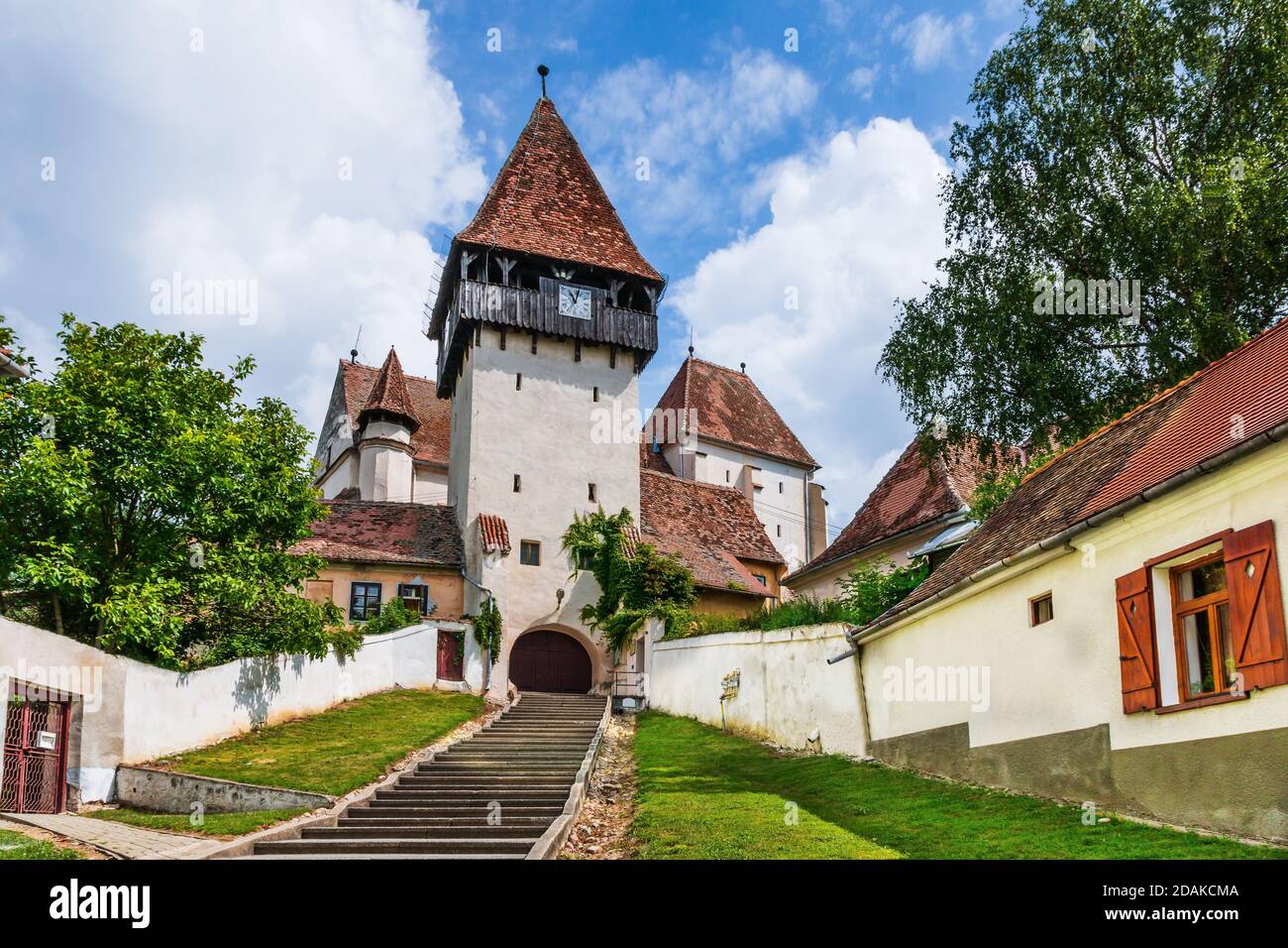 Bazna, Transylvania, Romania. Fortified saxon church of Bazna. Stock Photo