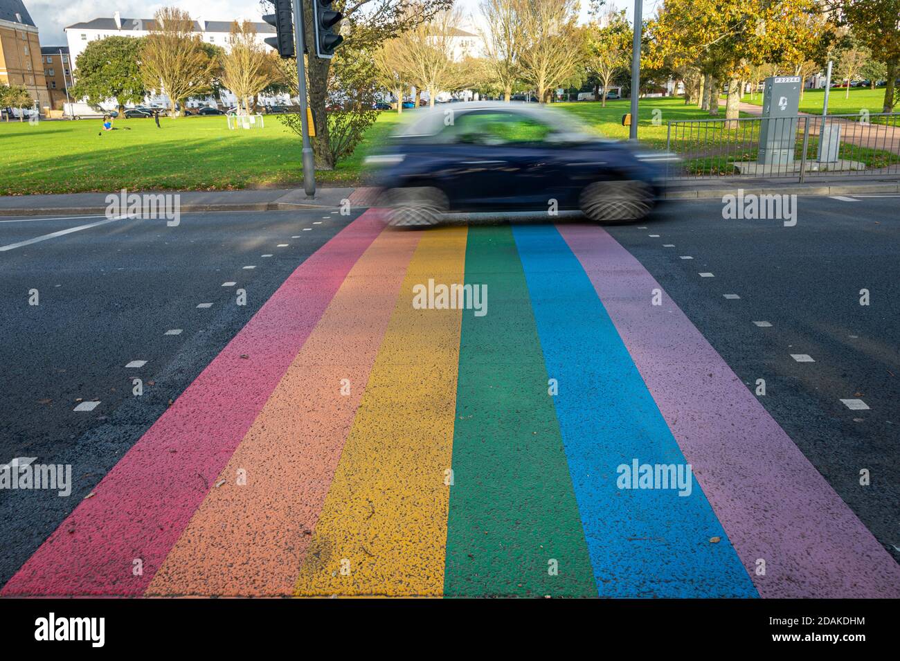 Rainbow Road Crossing during COVID-19 in support of key workers and the NHS Stock Photo