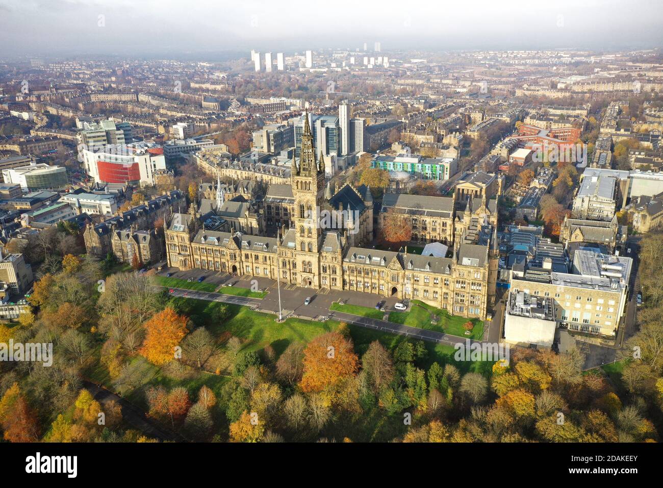 Aerial drone view of University of Glasgow Stock Photo