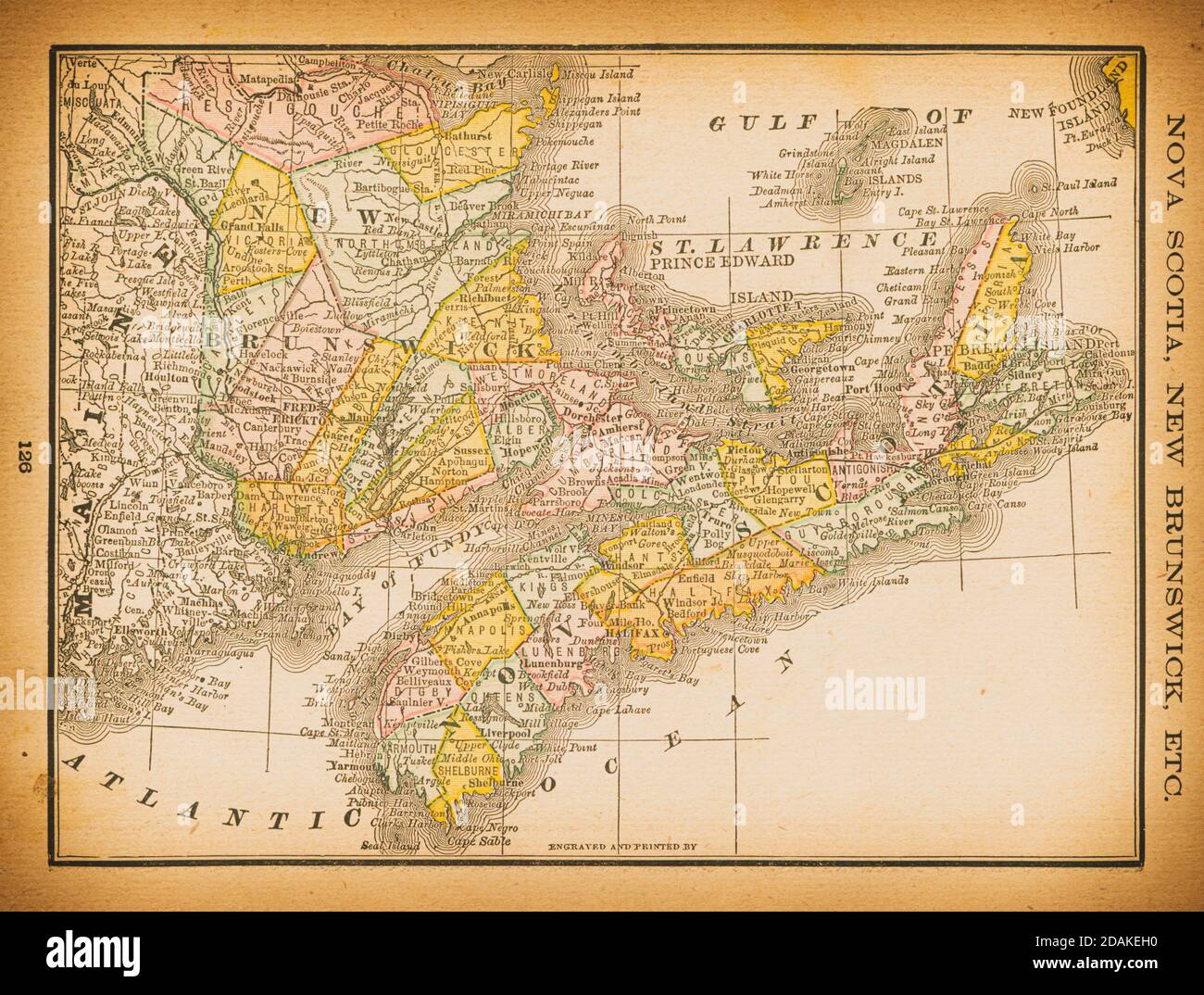 19th century map of Nova Scotia, New Brunswick. Published in New Dollar Atlas of the United States and Dominion of Canada. (Rand McNally & Co's, Chica Stock Photo