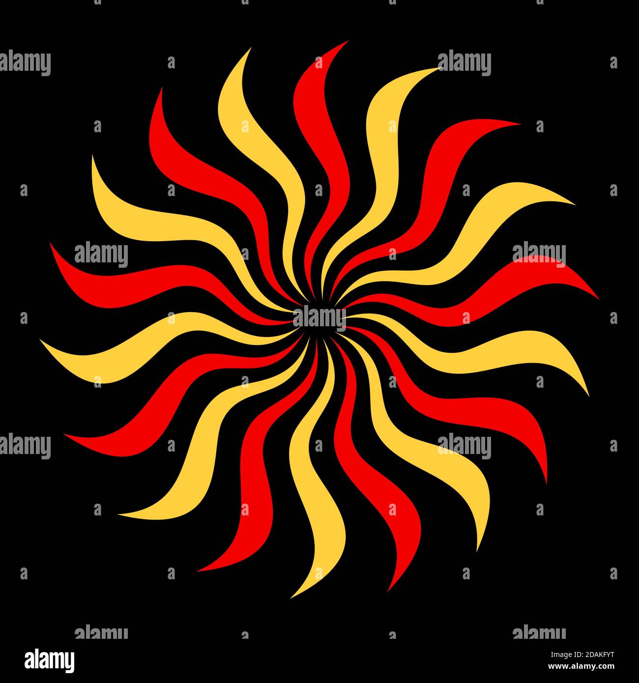 Abstract sun symbol, isolated on black background. Circulargeometric ...