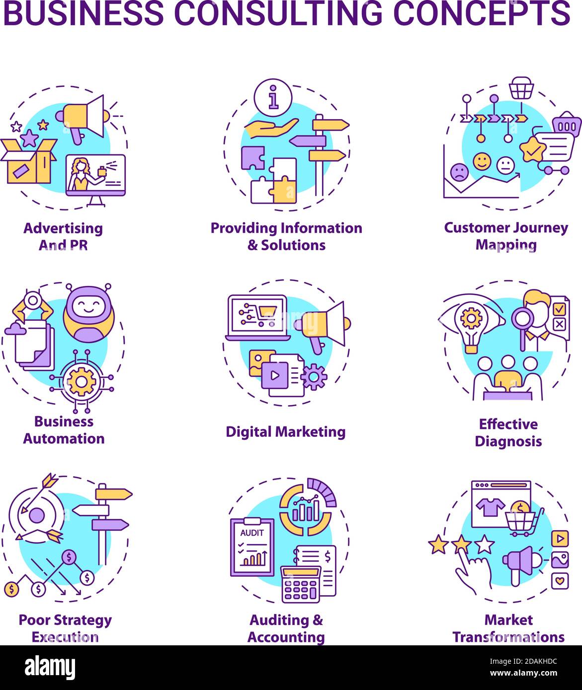 Business consulting concept icons set Stock Vector