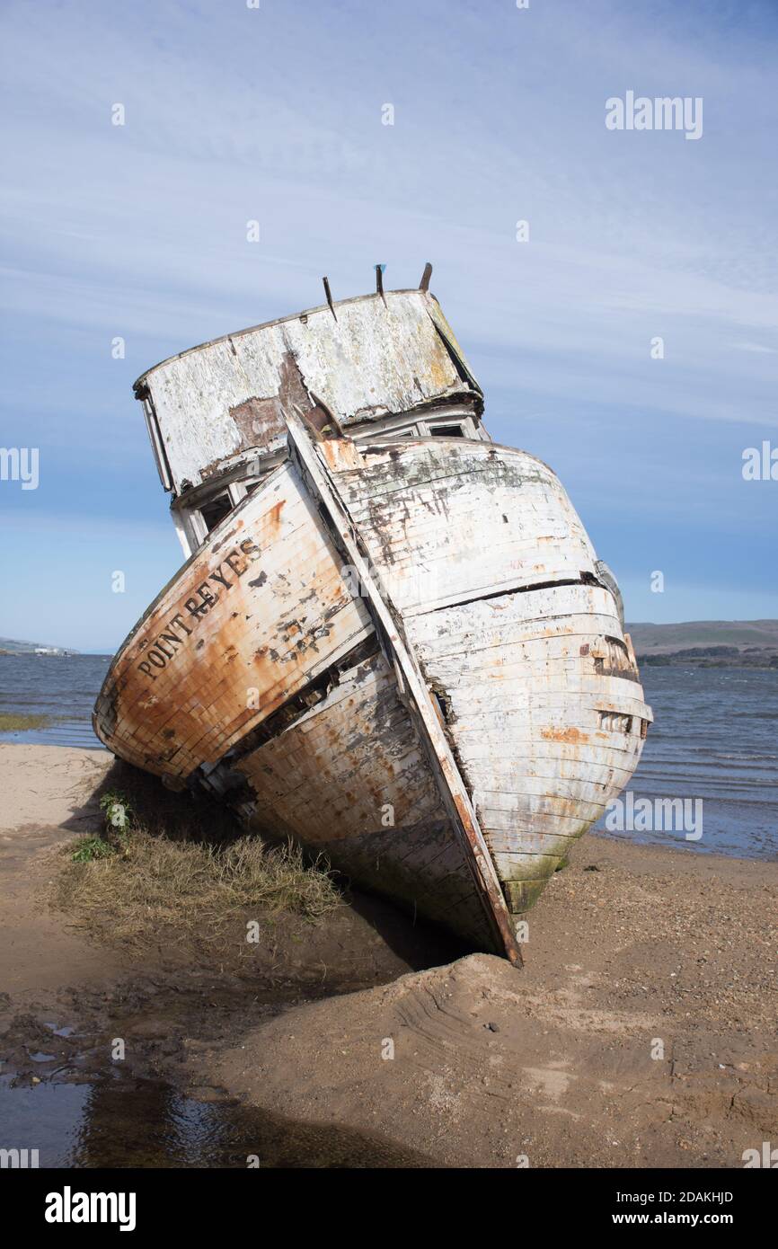 Ss Point Reyes The shipwrecked S.S. Point Reyes at Inverness, CA. Dramatic sky, sun ...