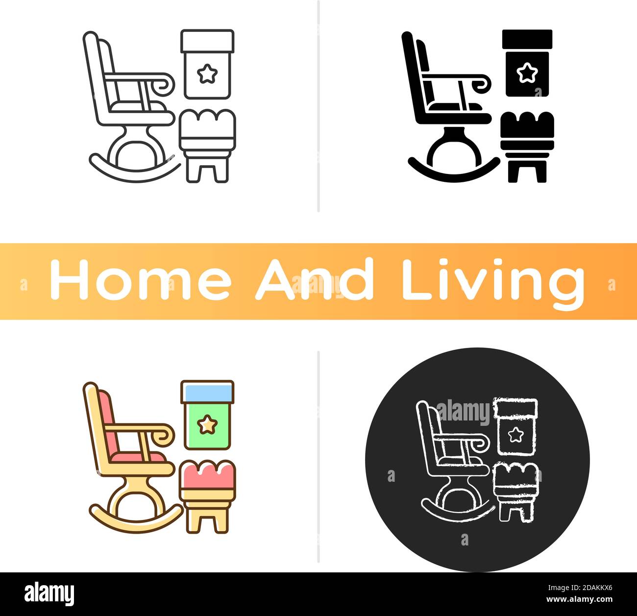 Rocking chairs and ottomans icon Stock Vector