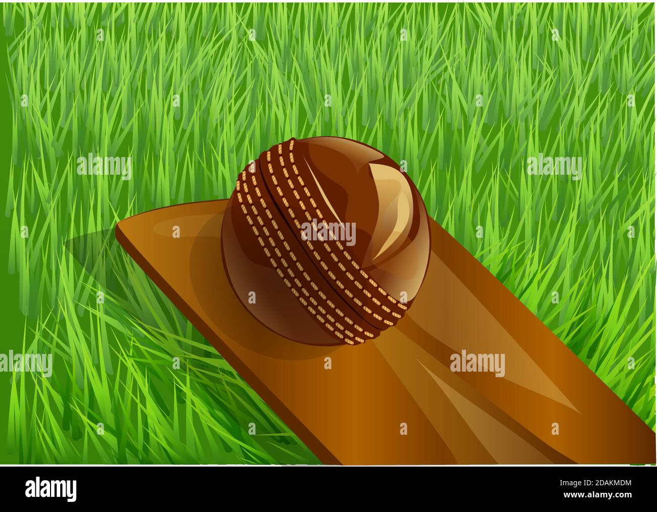 cricket vector illustration with ball and green grass Stock Vector