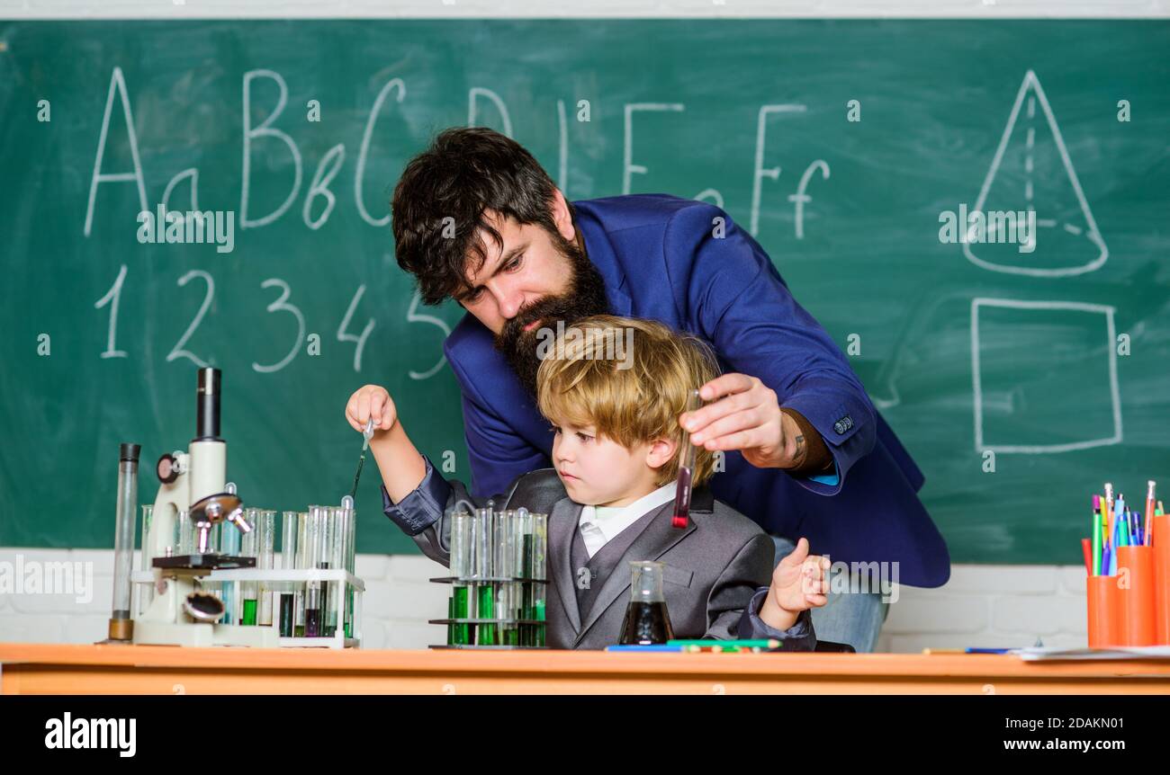 Basic Upbringing Chemistry lesson. Lab experiment. Primary school. Basic education ...
