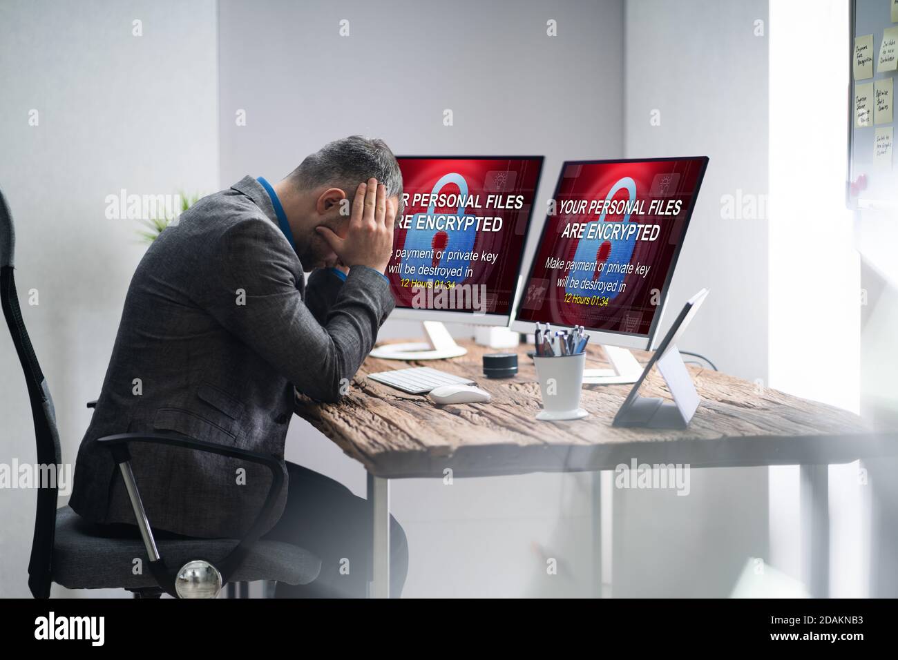 Encrypted Files And Data Cyber Attack On Computer Stock Photo