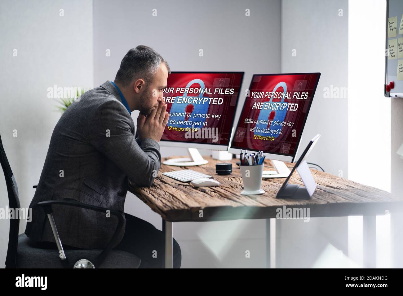 Encrypted Files And Data Cyber Attack On Computer Stock Photo