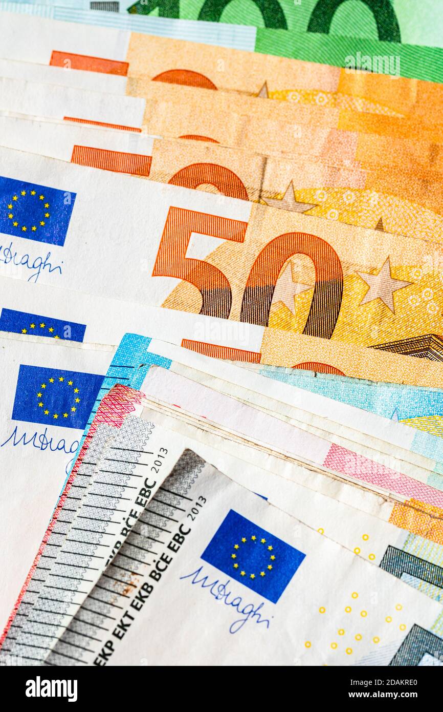 Close up of money euro banknotes, background of money euro isolated ...