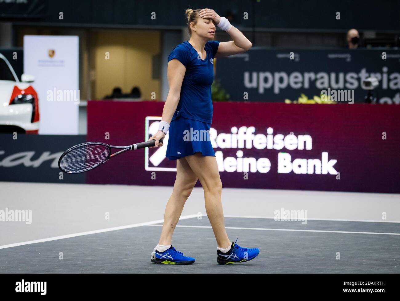 Vera Zvonareva of Russia in action against Elise Mertens of Belgium during her second-round match at the 2020 Upper Austria Ladies / LM Stock Photo