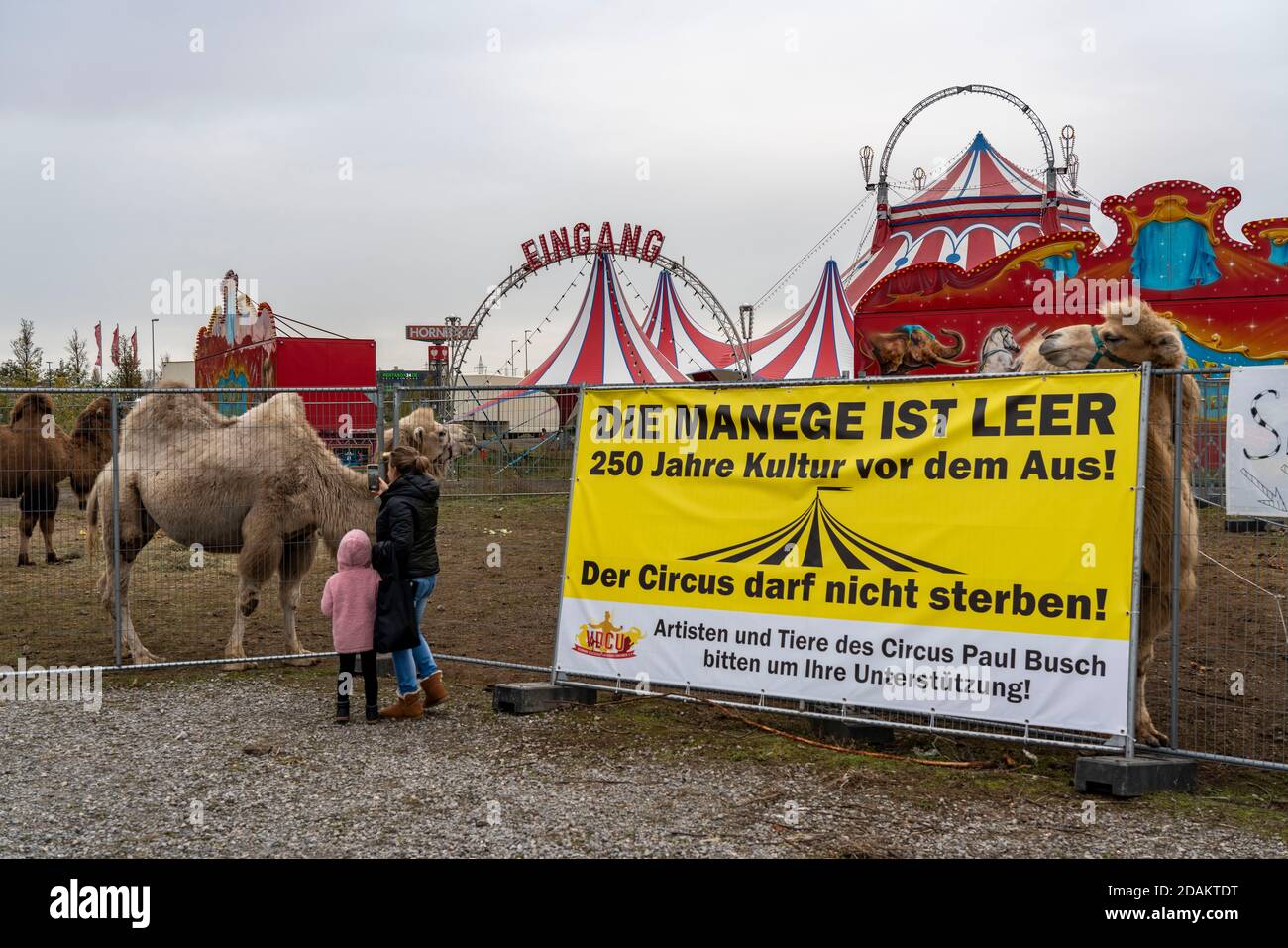 Circus Paul Busch, closed down during the second Corona Lockdown, in Oberhausen, draws attention with posters to the difficult situation of circus ope Stock Photo