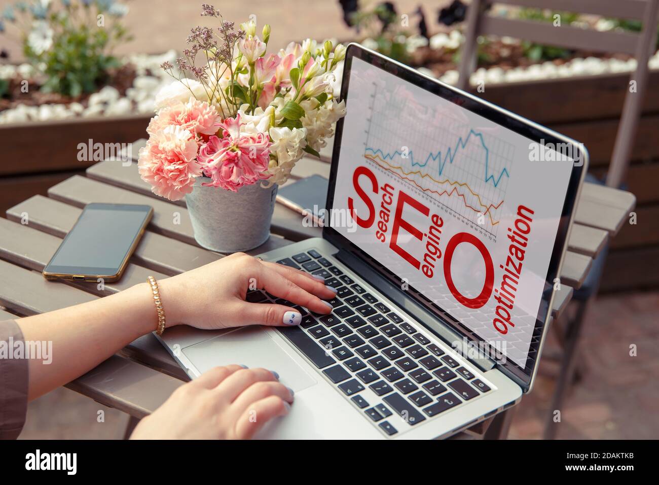 SEO word written on computer. Content Marketing Optimization, search and find. SEO internet concepts. Stock Photo