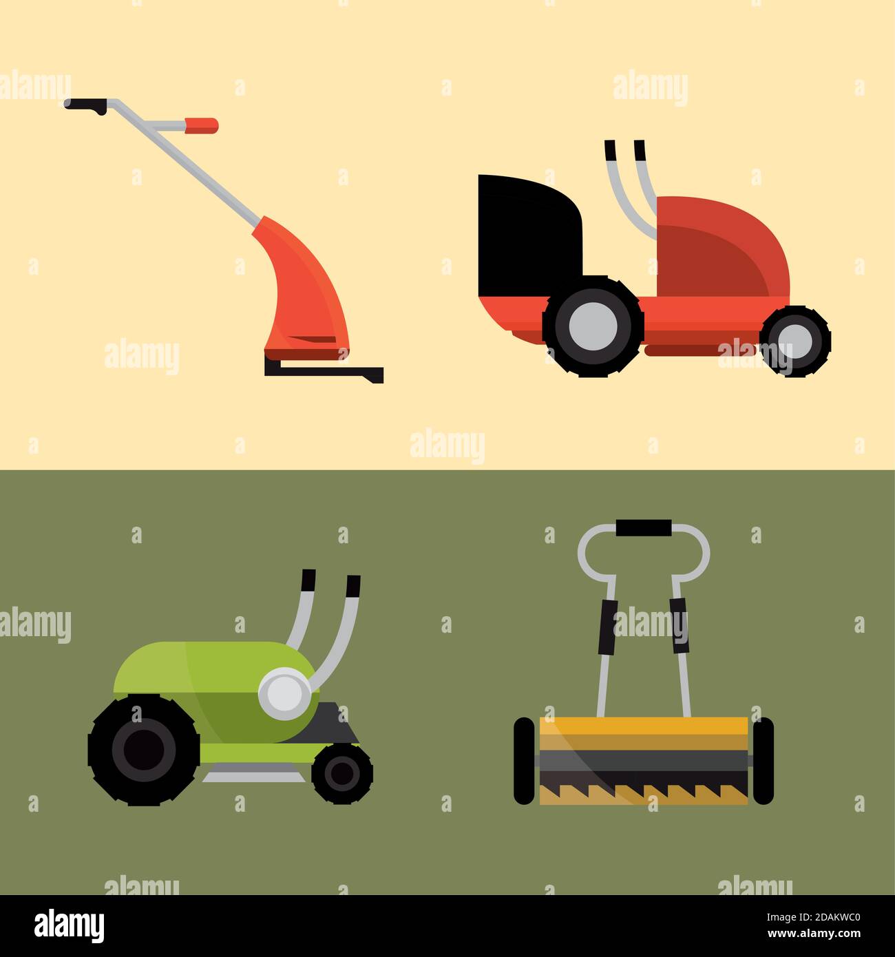 lawn mowers machine tools different types icons vector illustration