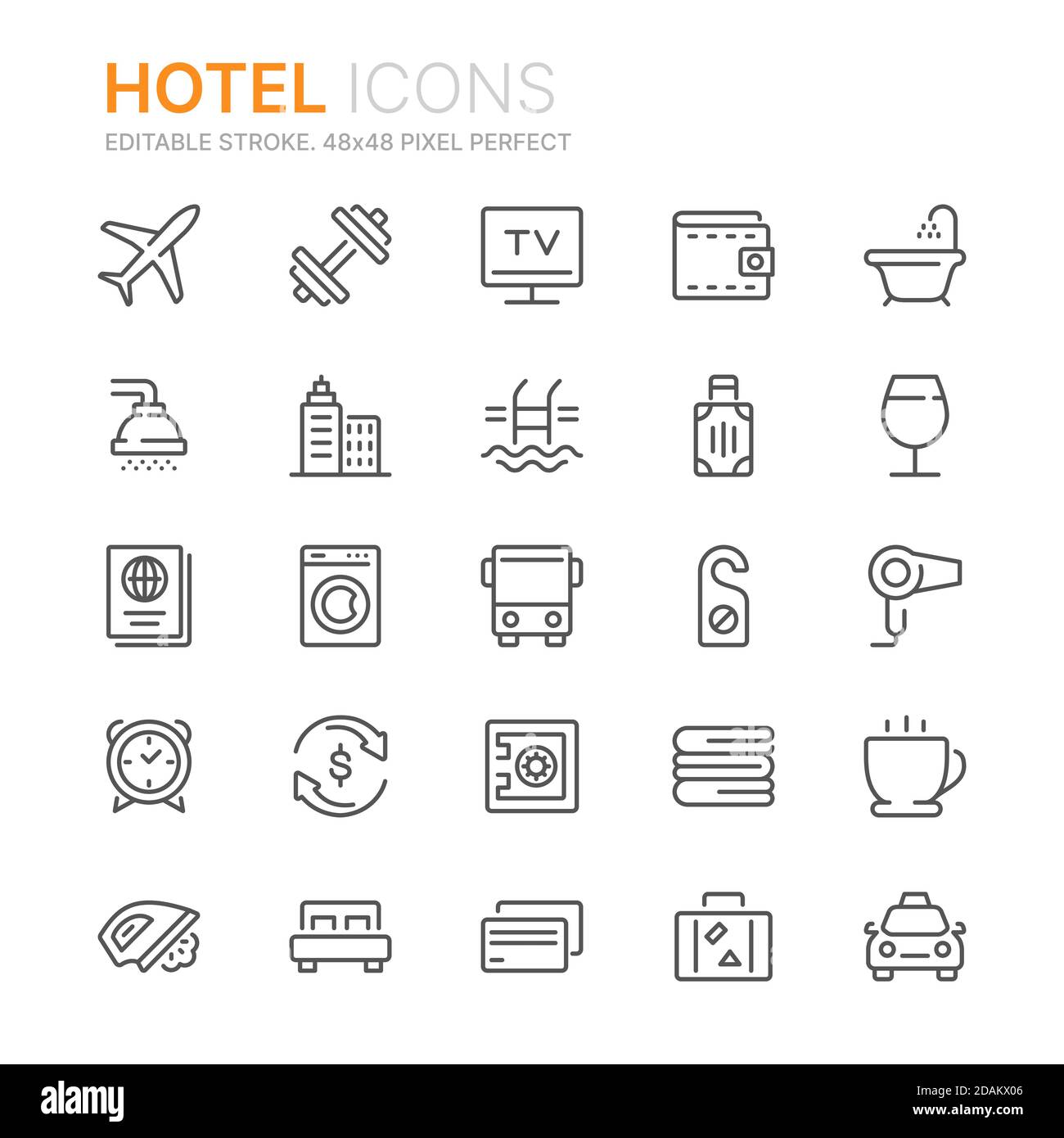 Collection of hotel outline icons Stock Vector