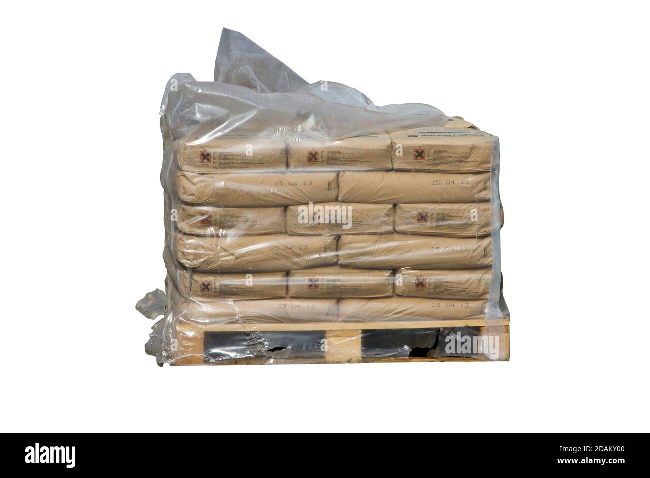 Sacks of cement covered with plastic Stock Photo Alamy