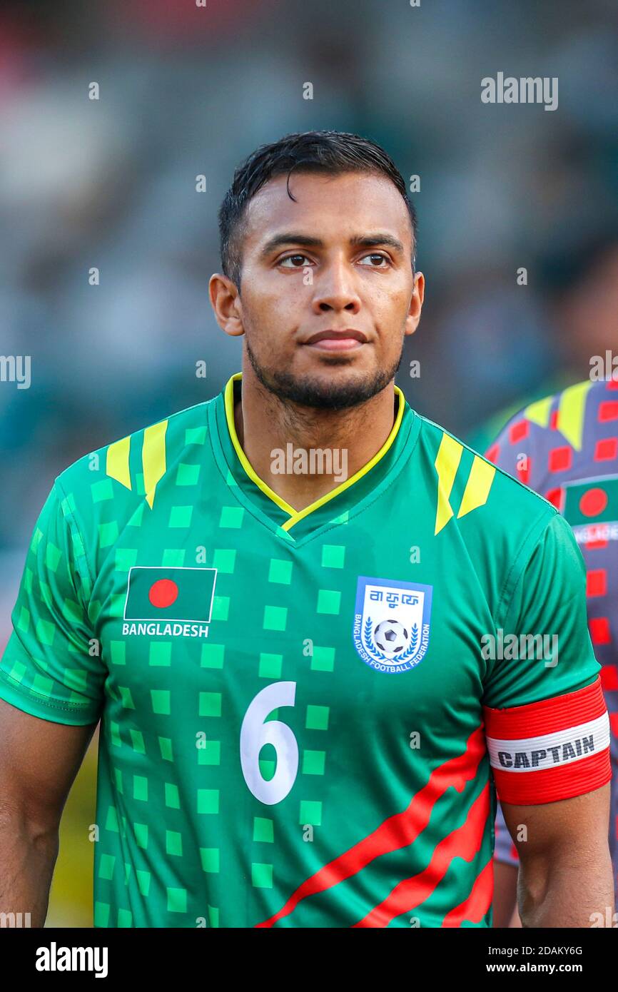 Bangladeshi Captain Jamal Bhuyan seen during the First FIFA friendly match between Bangladesh and Nepal at Bangabandhu National Stadium in Dhaka.(Final score; Bangladesh 2:0 Nepal) Stock Photo