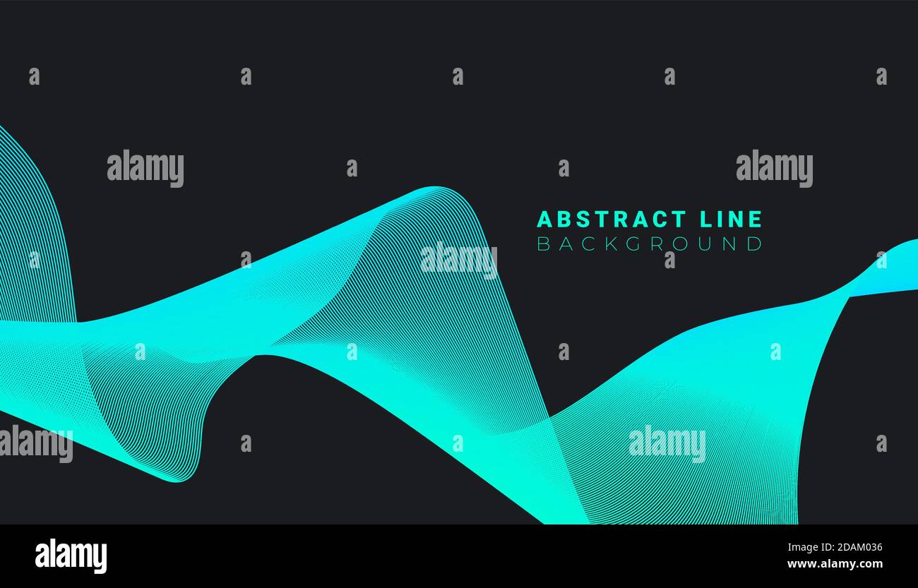 Abstract blue wave lines dynamic flowing isolated on black background ...