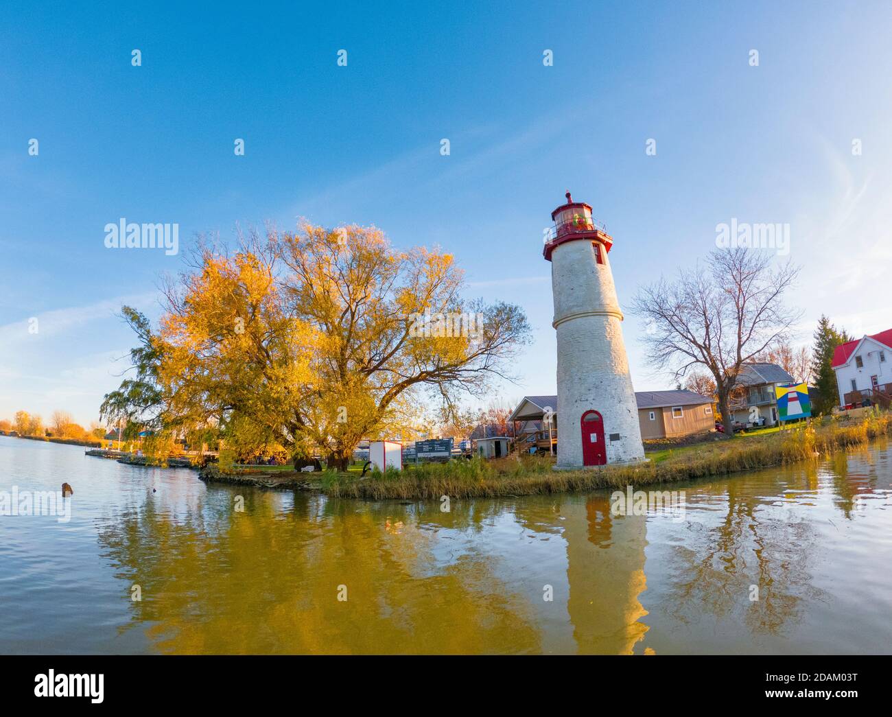 This 200 years old lighthouse is located at the mouth of Thames River and Lake St. Clair, Ontario, Canada Stock Photo