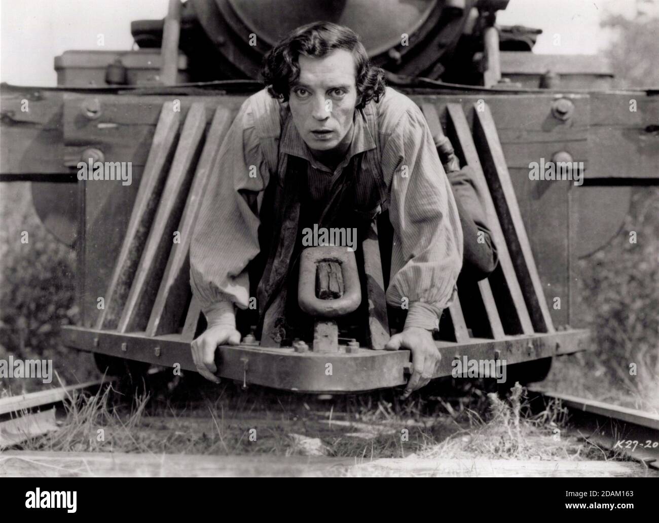 RELEASE DATE: December 31, 1926 TITLE: The General STUDIO: Buster Keaton Productions DIRECTOR: Clyde Bruckman, Buster Keaton PLOT: Southern railroad engineer Johnny Gray (Buster Keaton) facing off against Union soldiers during the American Civil War. When Johnny's fiance, Annabelle Lee (Marion Mack), is accidentally taken away while on a train stolen by Northern forces, Gray pursues the soldiers, using various modes of transportation in comic action scenes that highlight Keaton's boundless wit and dexterity. STARRING: Buster Keaton, Marion Mack, Glen Cavender. (Credit Image © Buster Keaton Pr Stock Photo