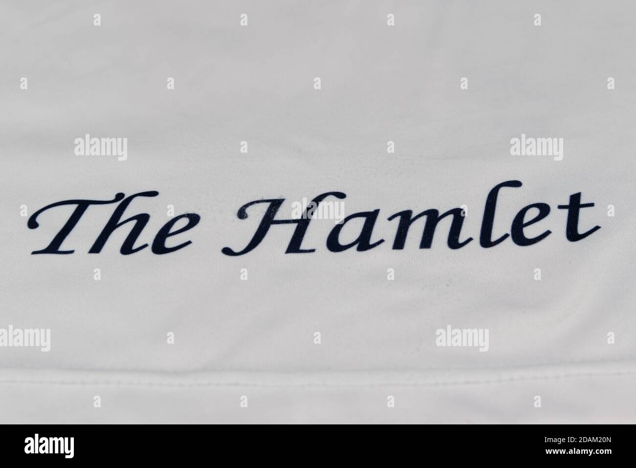 The Hamlet lettering on the back of the Dulwich Hamlet Football Club 2019 Women’s Away / Men’s Third football shirt Stock Photo