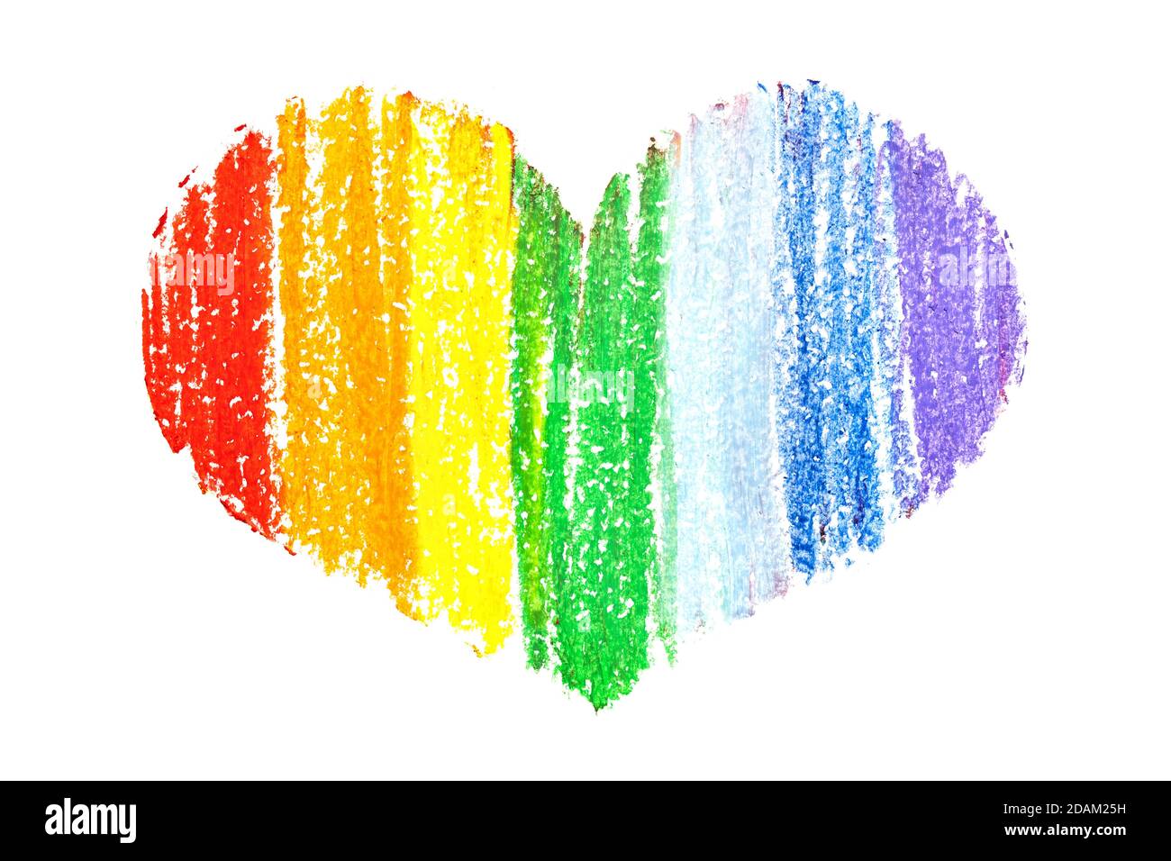 Rainbow heart by crayon isolated on the white background.  Gay pride colors Stock Photo