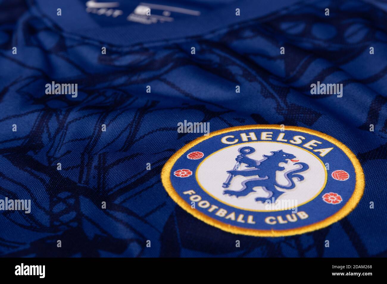 Chelsea Football Club Logo Badge On The Chelsea Fc Women S 2019 2020 Home Shirt Stock Photo Alamy
