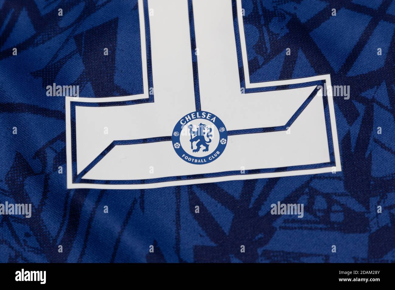 Chelsea Football Club Logo Inset Within A Number On The Back Of A 19 Chelsea Fc Women S Home Football Shirt Stock Photo Alamy