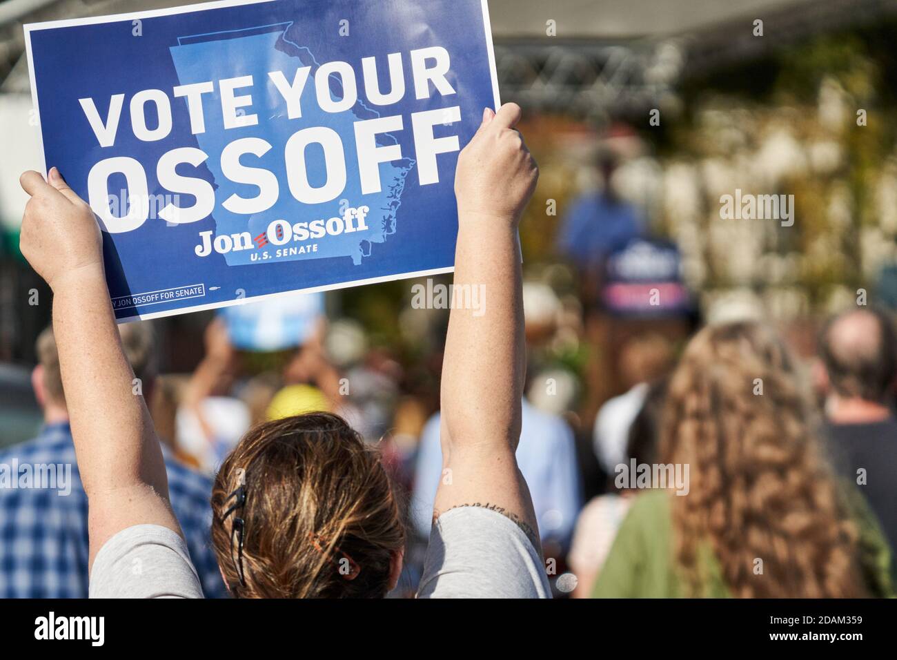 Augusta, USA. 13th Nov, 2020. Senate Candidate Jon Ossoff addresses drive-in rally to gain support for his run-off election against David Perdue on November 13, 2020 in Augusta, Georgia. Credit: Sanjeev Singhal/The News Access Credit: The Photo Access/Alamy Live News Stock Photo