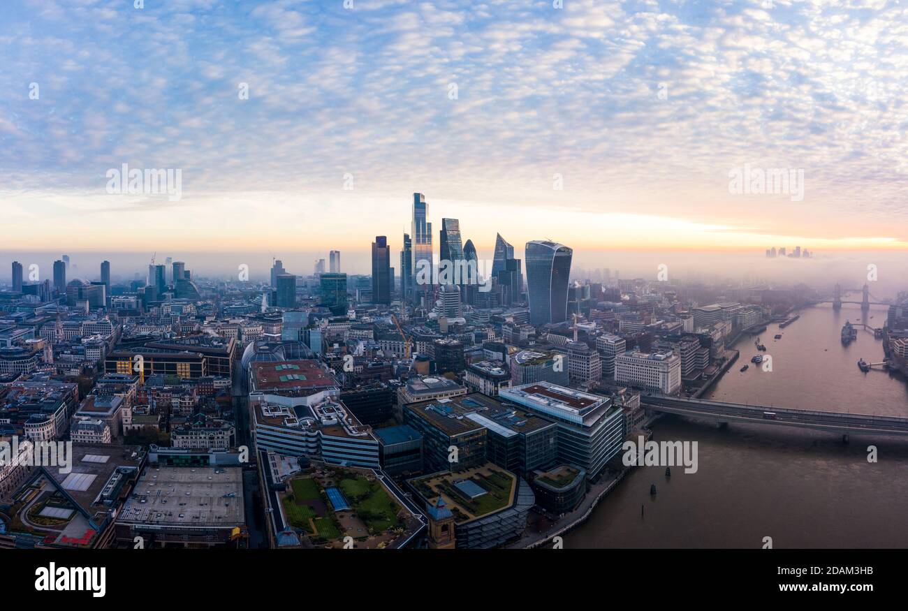 Stunning London city sunrise aerial view Stock Photo