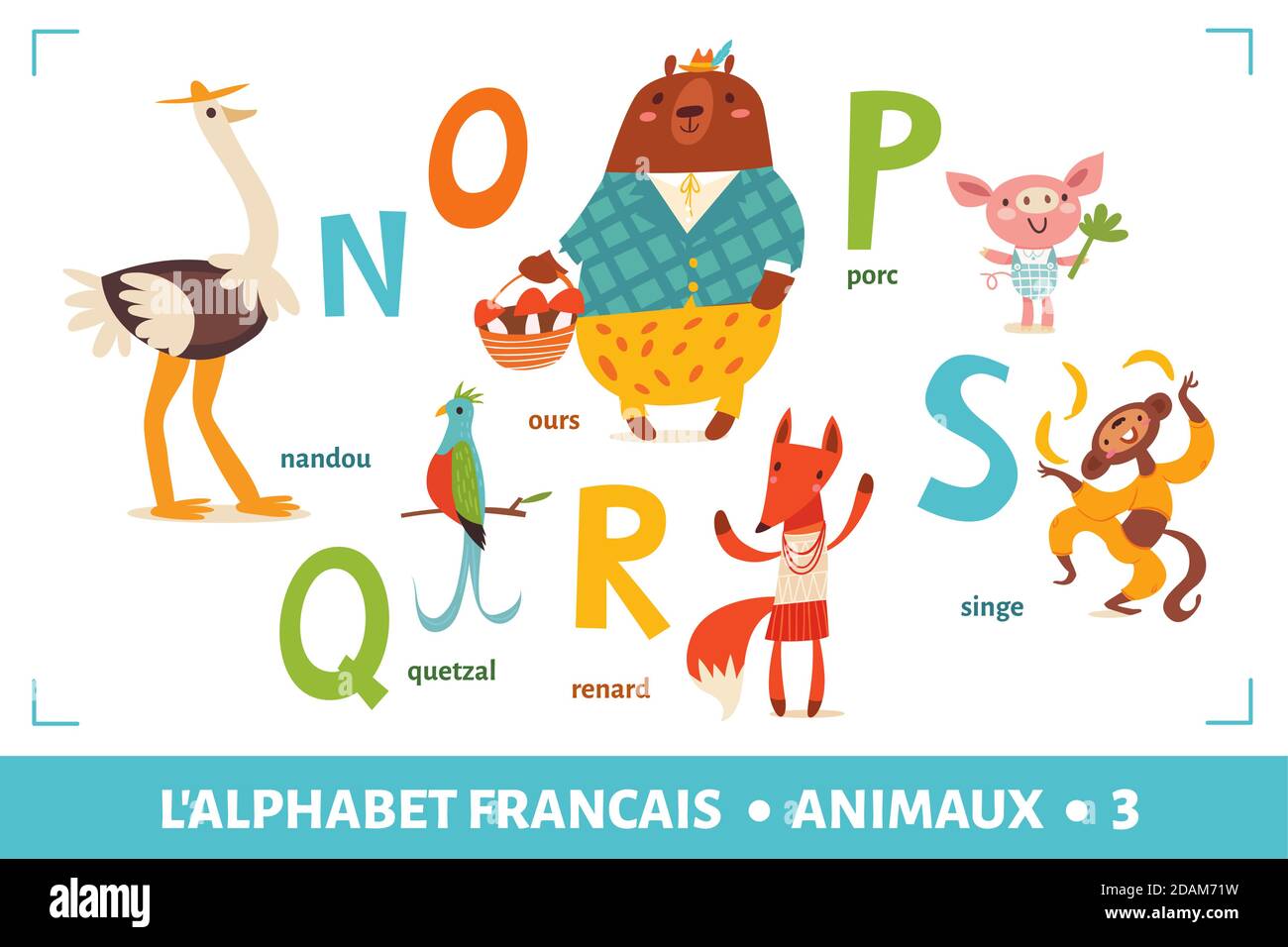 French Language Alphabet Poster With Cartoon Animals Stock Vector Image Art Alamy