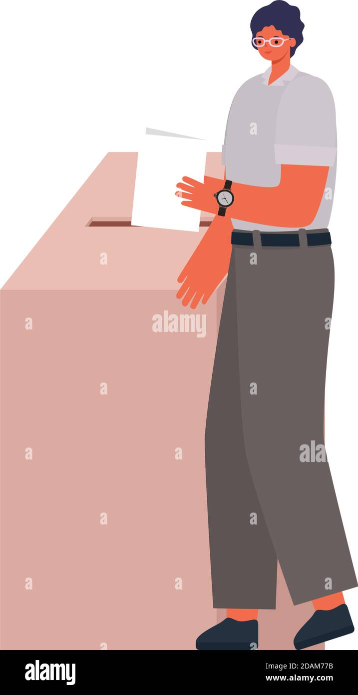 man voting with black hair and whithe shirt Stock Vector
