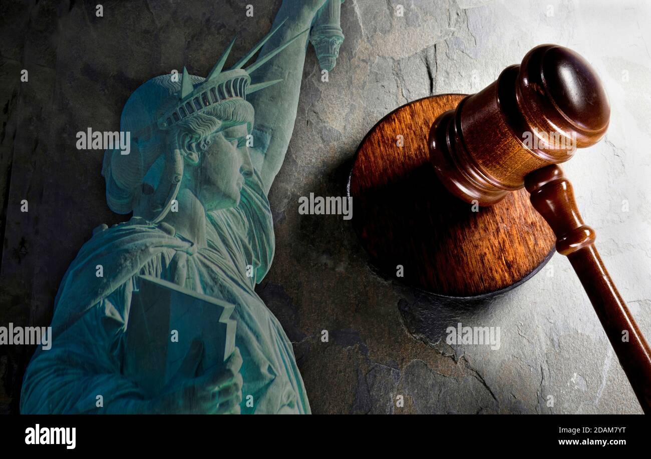 Justice and a  wooden gavel with room for your type. Stock Photo