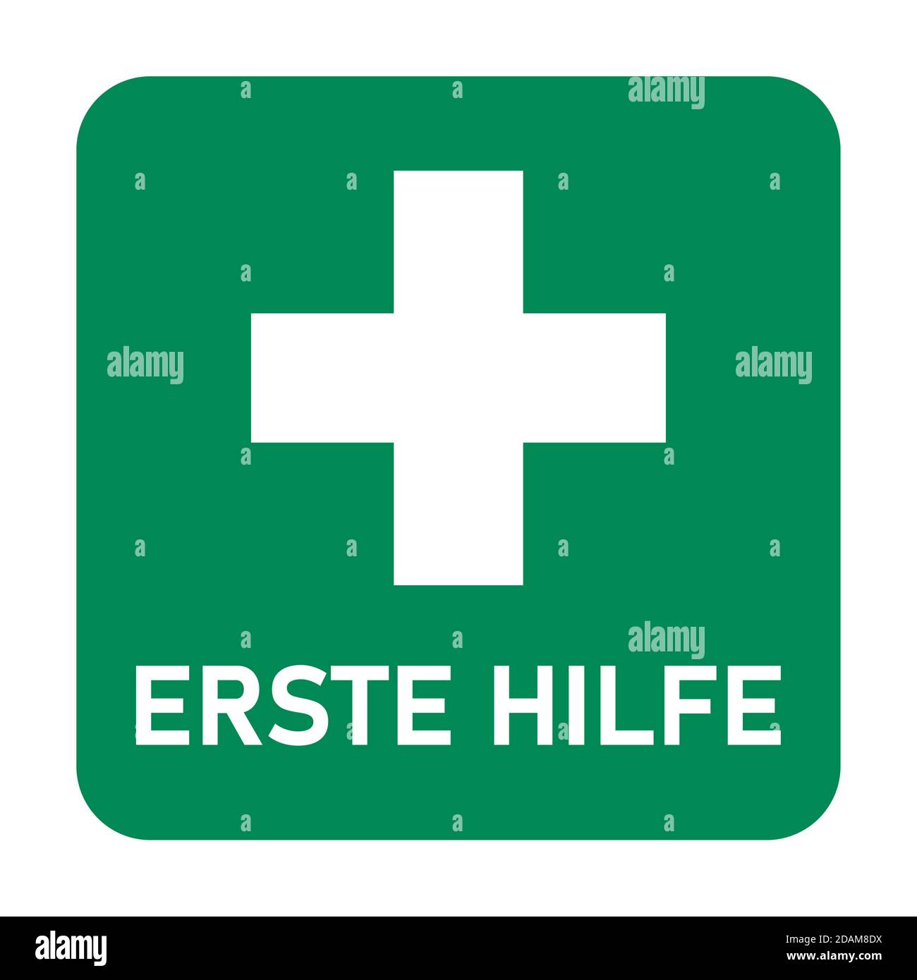 Erste Hilfe ('First Aid' in German) Green and White Icon with Cross and Text. Vector Image. Stock Vector