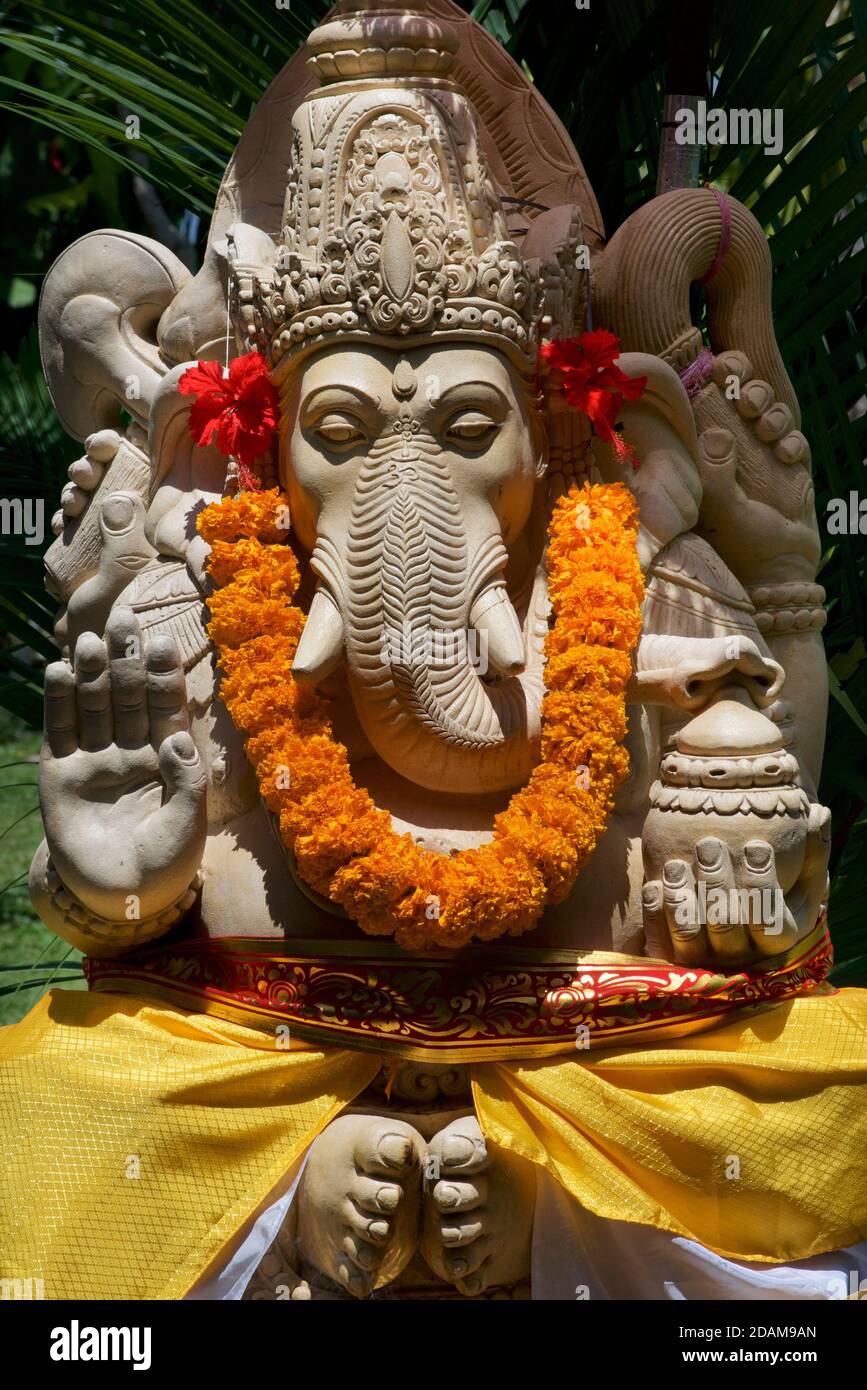 Adorned stone scultpure of HIndu elephant god deity Ganesh, Ubud, Bali, Indonesia Stock Photo