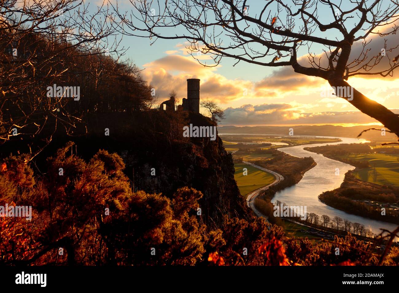 Kinnoull Tower and the River Tay at sunrise Stock Photo