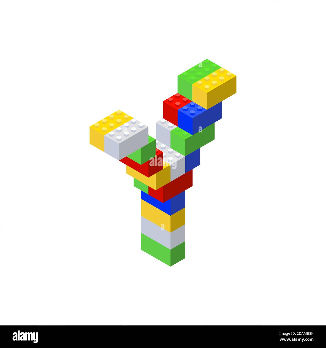 Isometric font made from color plastic blocks. The childrens designer. Letter Y. Vector illustration Stock Vector