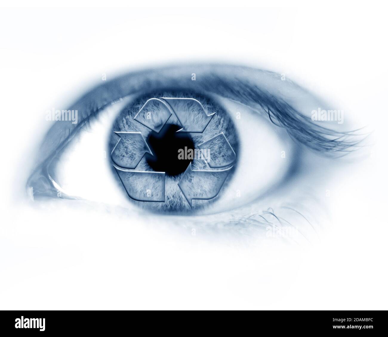 Human eye with recycling symbol, illustration. Stock Photo